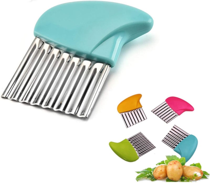 Crinkle Cutter Cutting Tool French Fry Slicer Potato Cutter Fruit Vegetable Wavy Chopper Knife Stainless Steel Random Color 1pcs
